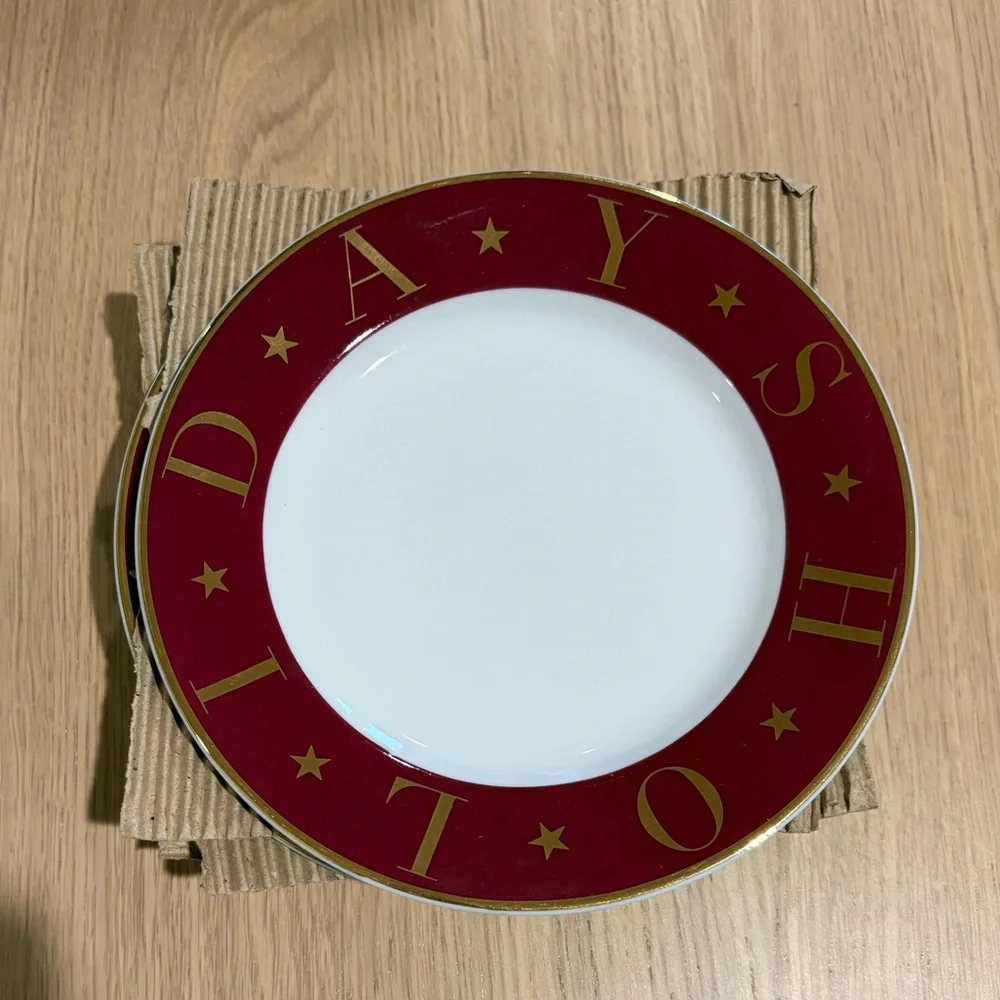Pottery Barn Holidays Burgundy Gold Rim 7 1/2